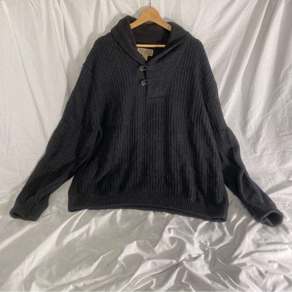 Duluth Trading Co Men's Charcoal Brigadier Shawl Collar Sweater
